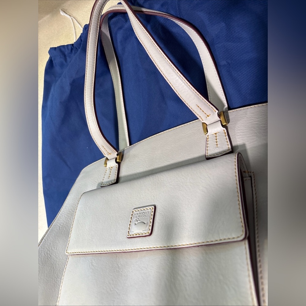 NWT LG Dooney & Bourke Saffiano Florentine Leather Shoulder Handbag Neutral Zips - Picture 12 of 15